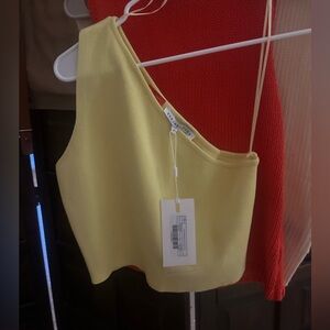 One shoulder yellow top